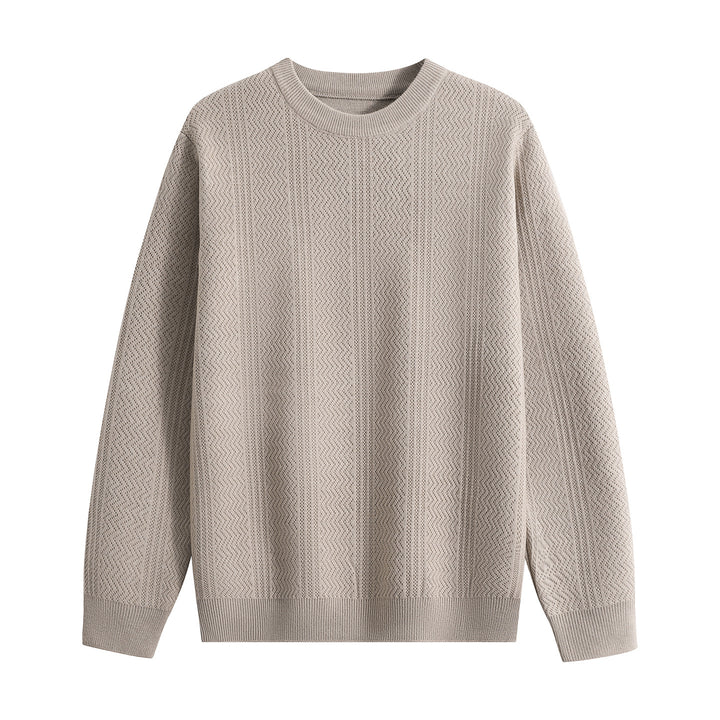 Unisex Structured Round Neck Knit Sweater with Openwork Pattern Mune Fashion