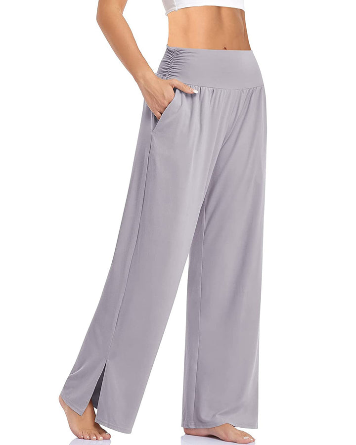 Women's wide Yoga pants with high comfort waistband, side pockets, and side leg slit Mune Fashion