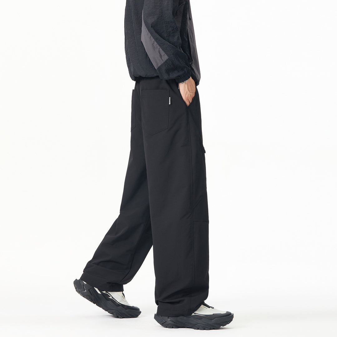 Men's Wide Tech Cargo Pants with Drawstring Waist and Zipper Pockets Mune Fashion