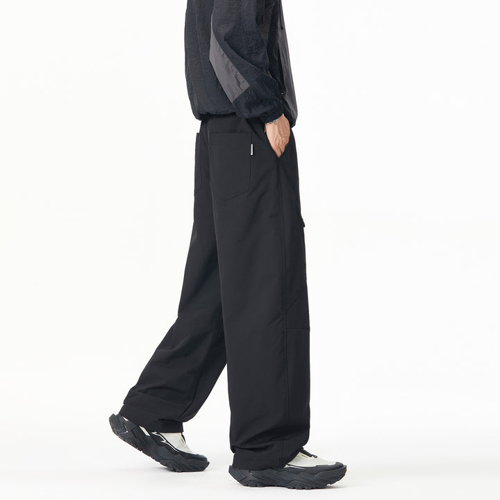 Men's Wide Tech Cargo Pants with Drawstring Waist and Zipper Pockets Mune Fashion