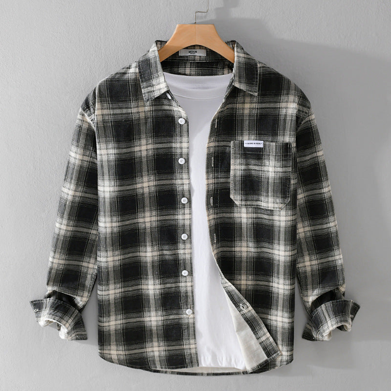 Men's Checked Flannel Shirt in Overshirt Style with Chest Pocket and Relaxed Fit Mune Fashion