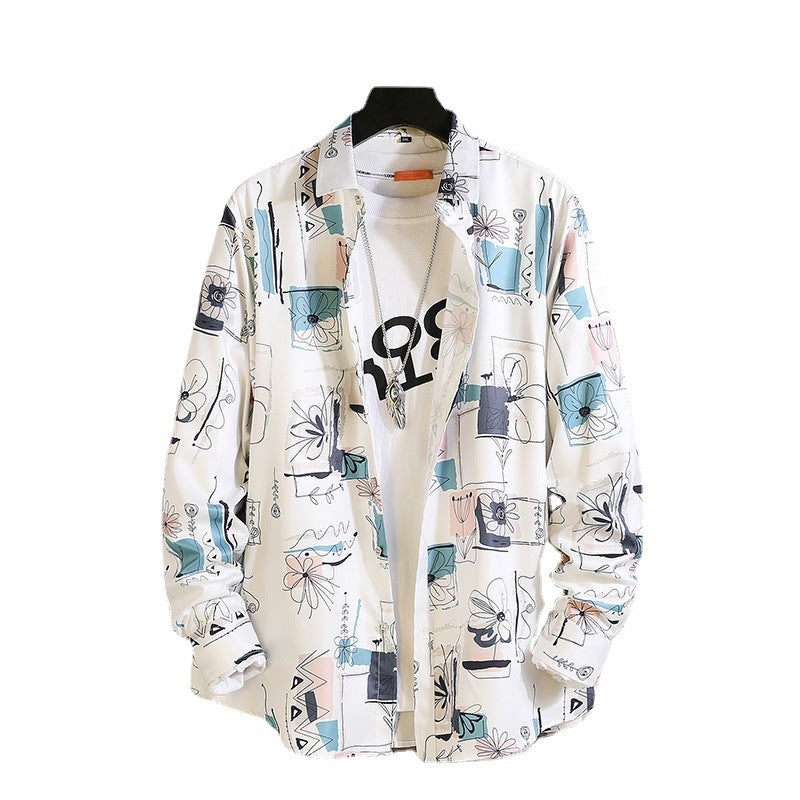 Men's long-sleeved shirt with open lapel collar, contrasting floral print and casual regular-fit silhouette Mune Fashion