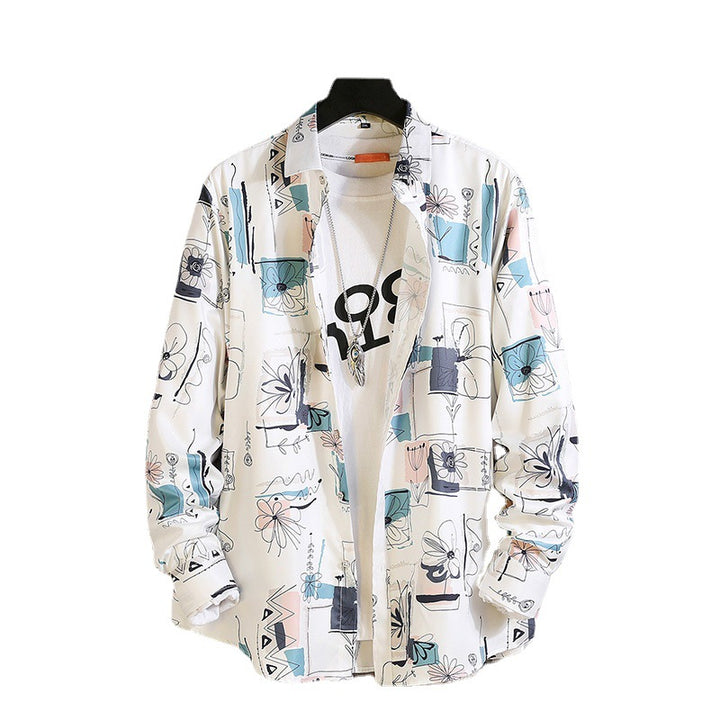 Men's long-sleeved shirt with open lapel collar, contrasting floral print and casual regular-fit silhouette Mune Fashion