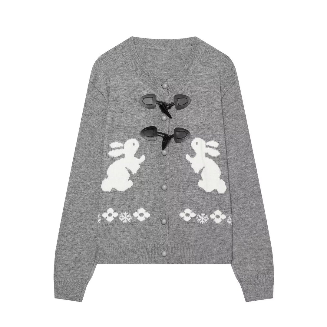 Women's knit cardigan with rabbit intarsia and decorative toggle closure Mune Fashion