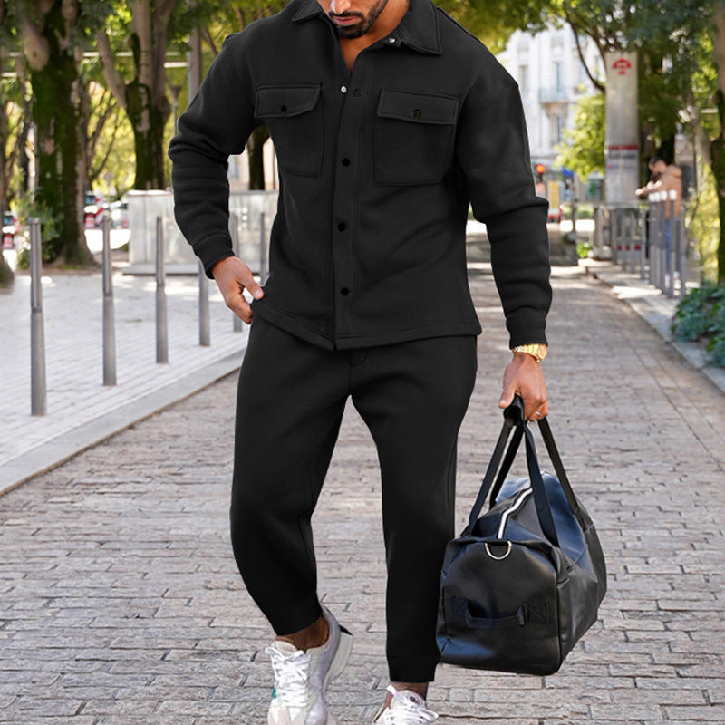 Men's two-piece overshirt and joggers set made of textured jersey with patch chest pockets and tapered silhouette Mune Fashion