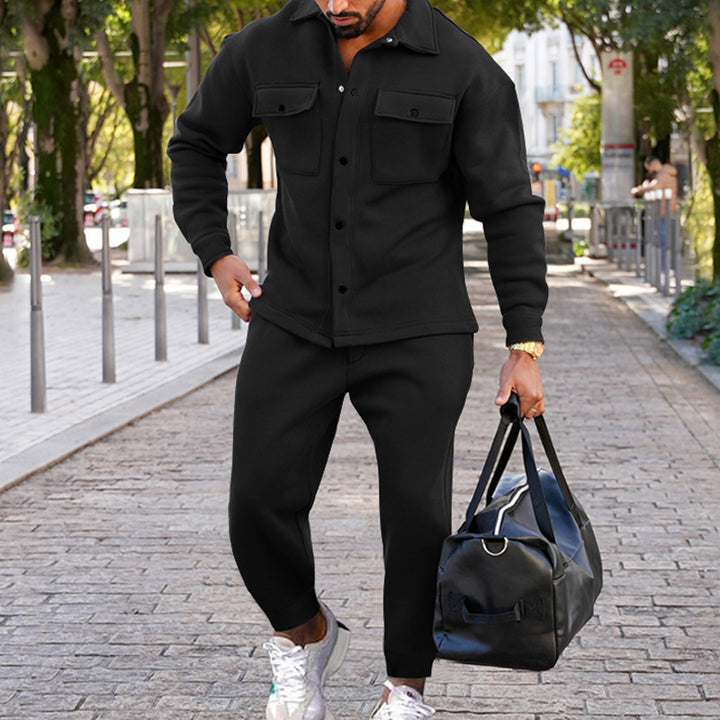 Men's two-piece overshirt and joggers set made of textured jersey with patch chest pockets and tapered silhouette Mune Fashion