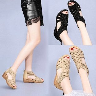 Women's decorated braided strap sandal with back zipper and padded comfort insole Mune Fashion