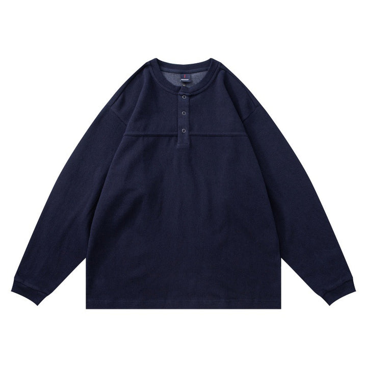 Unisex Structured Henley Long Sleeve with Waffle Texture, Half Button Placket and Dropped Shoulder Mune Fashion