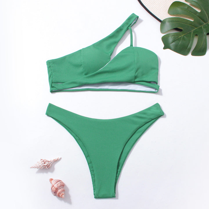 Women's bikini set with asymmetric strap and fashionable ribbed design Mune Fashion