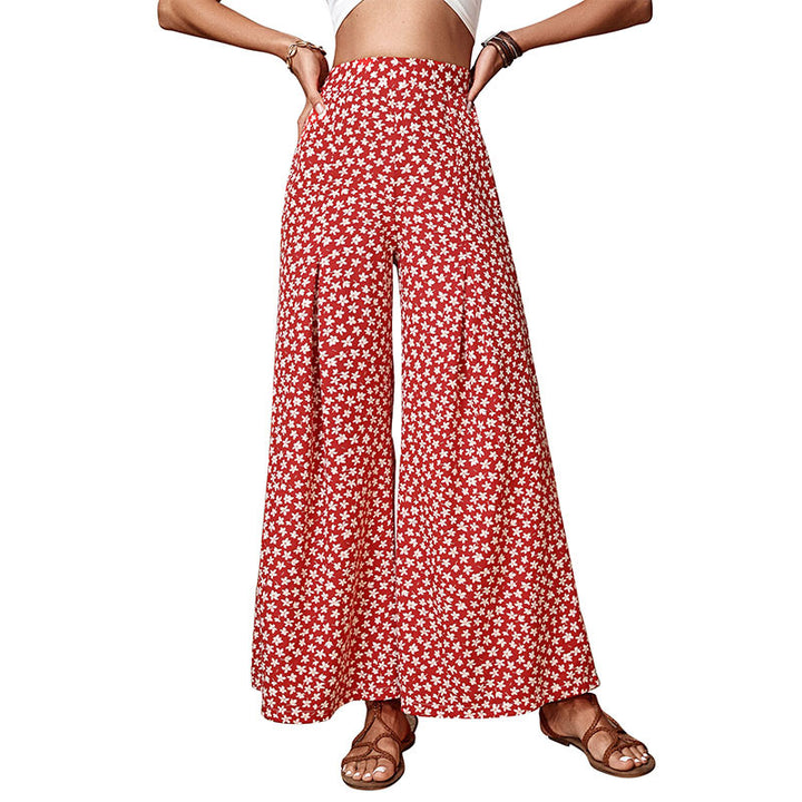 Women's Wide Palazzo Pants with Floral Pattern Mune Fashion