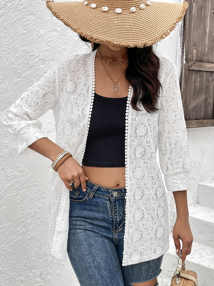 Women’s airy lace kimono beach cardigan with crocheted trim Mune Fashion