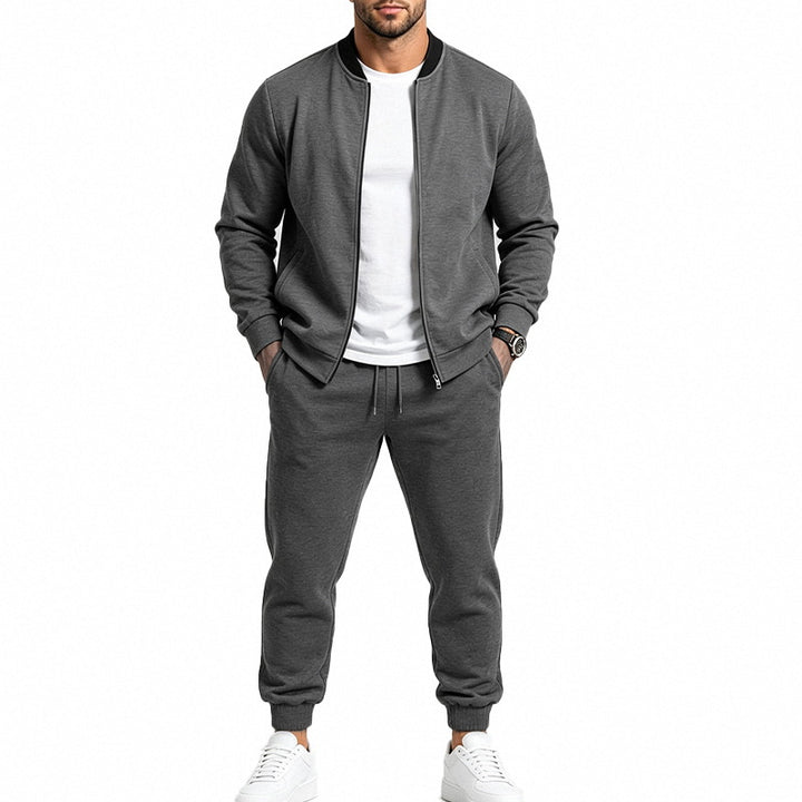 Men's Sportive Leisure Training Set with Bomber Jacket and Tapered Jogging Pants Mune Fashion