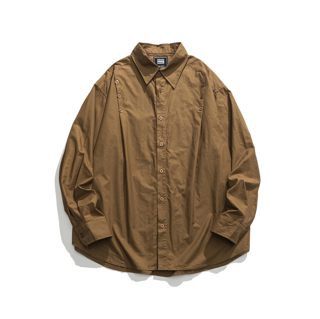 Unisex Oversized Shirt Jacket with side decorative button rows and rounded hem Mune Fashion
