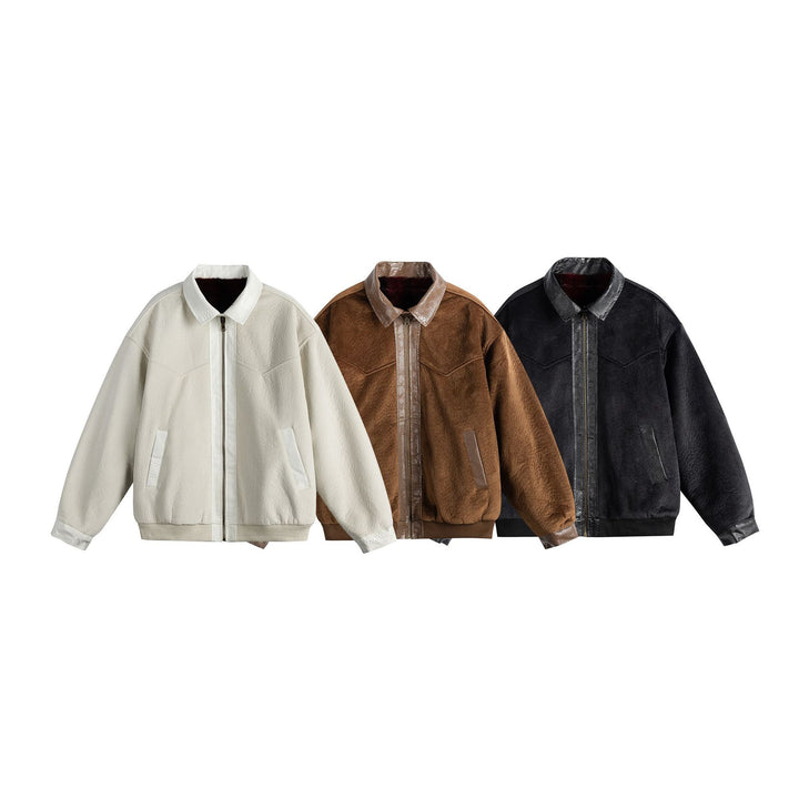Unisex Oversize Blouson Jacket made of Velours-Suede with reptile embossed trim and warming teddy lining Mune Fashion