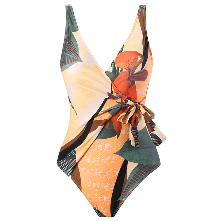 Women's One-Piece Swimsuit with Floral Wrap Skirt Mune Fashion