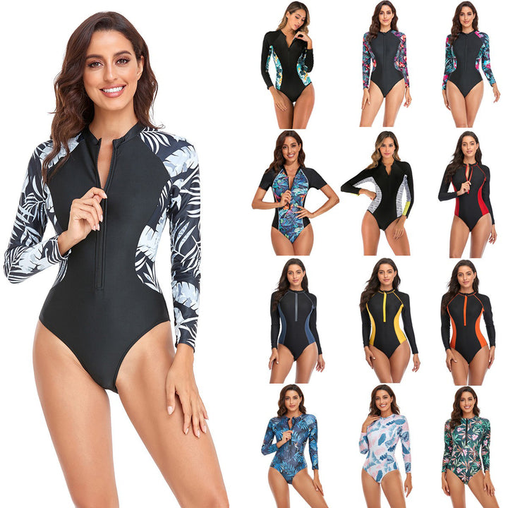 Women's Sporty Short Sleeve Swimsuit with Trendy Floral Pattern Mune Fashion
