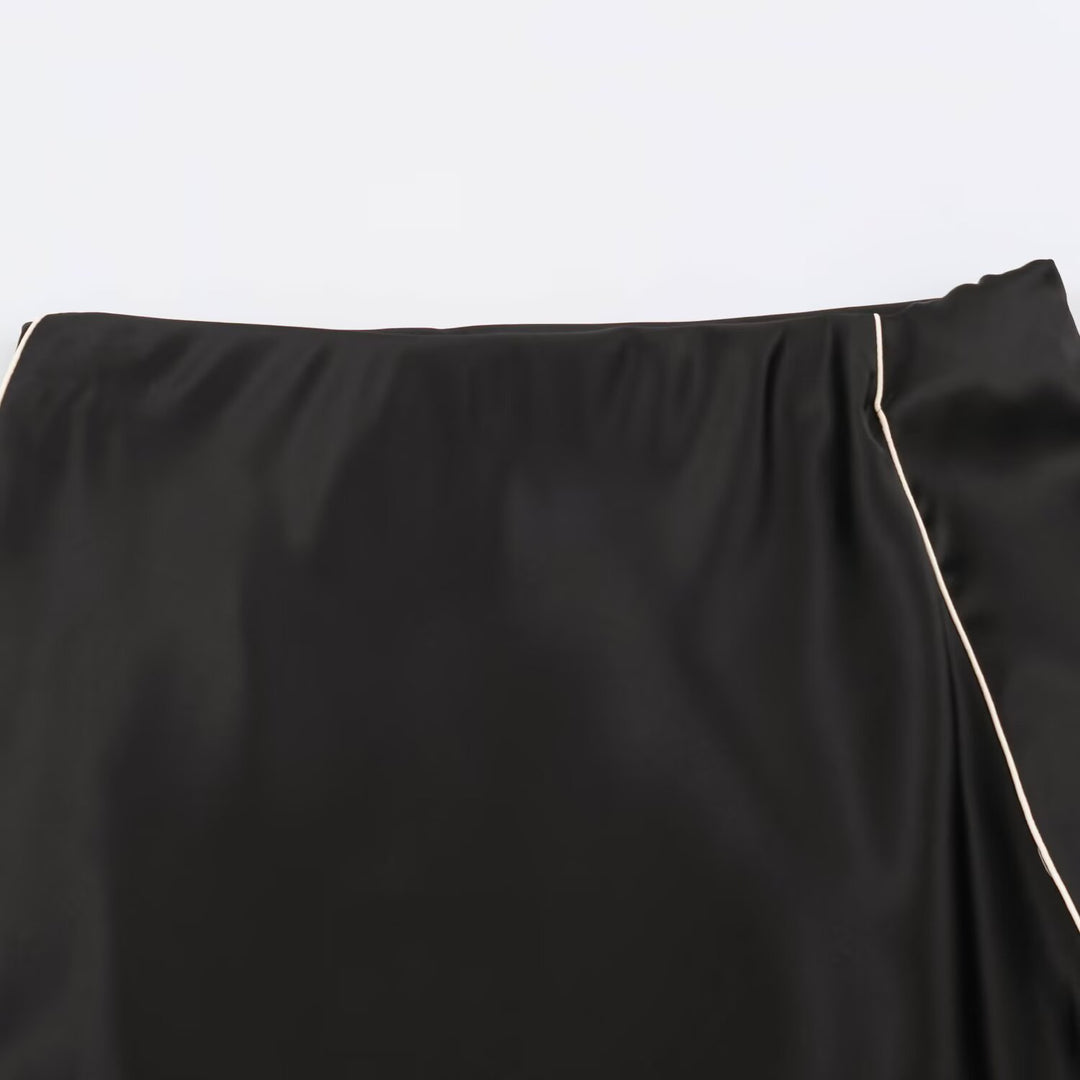 Women's satin midi skirt with side piping and A-line cut Mune Fashion