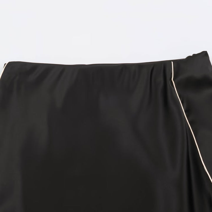 Women's satin midi skirt with side piping and A-line cut Mune Fashion