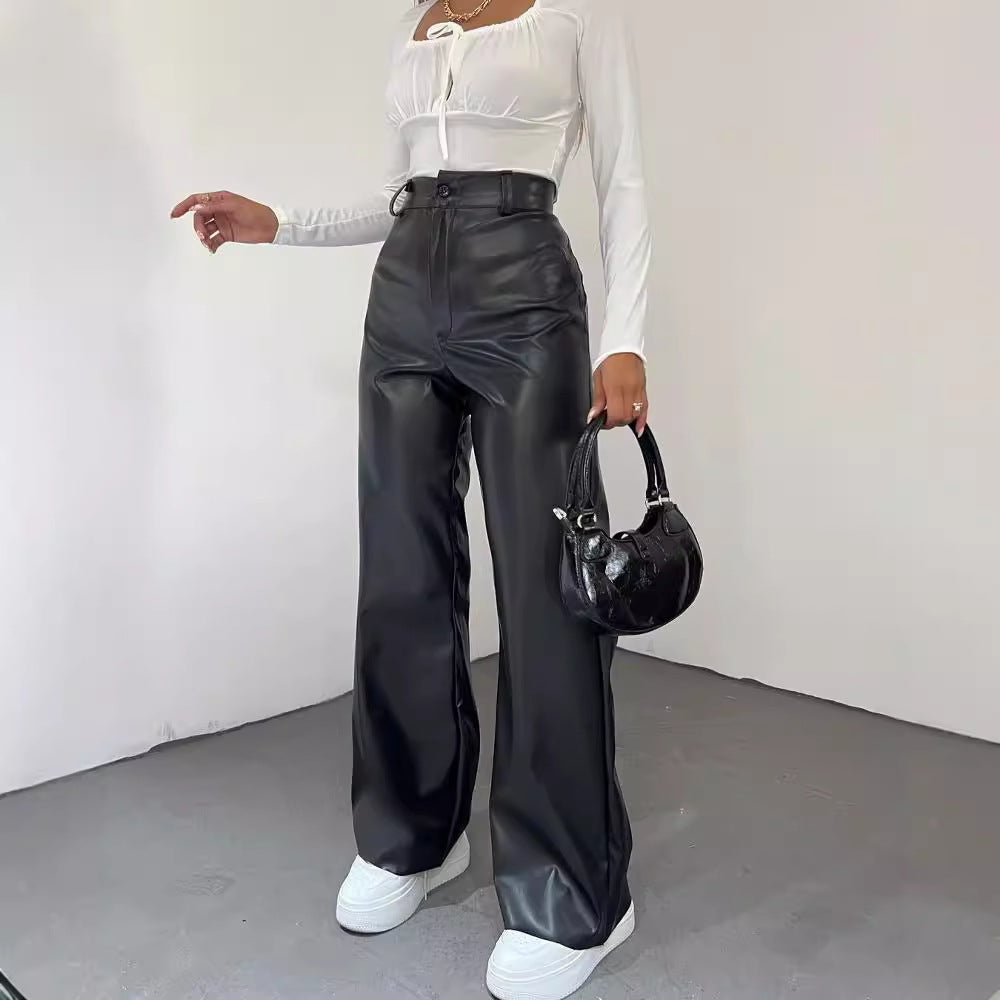 Women's Wide High-Waist Pants in Satin Look with Wide Leg Mune Fashion