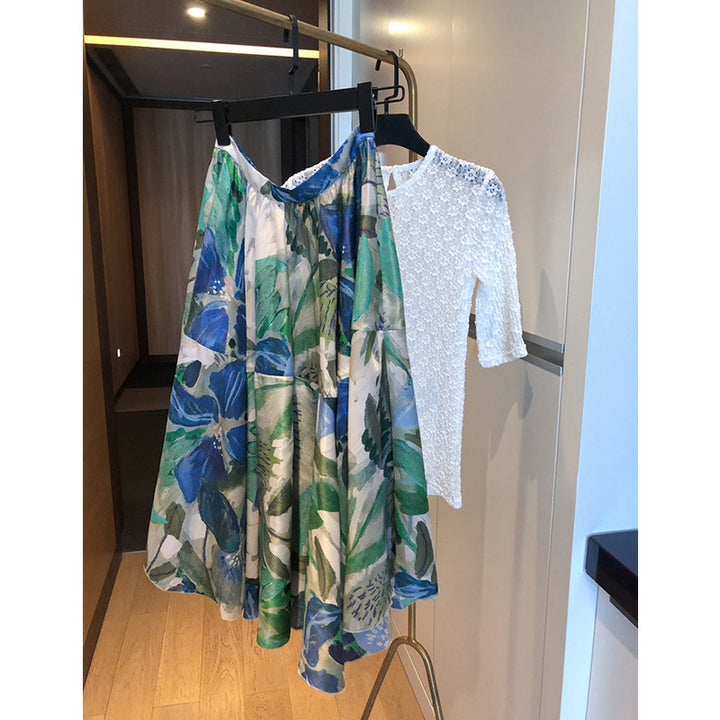 Ladies Elegant and Airy Blouse Combination with Maxi Skirt Drune