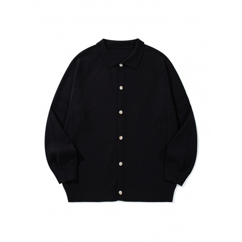 Unisex Boxy Knit Cardigan with Shirt Collar, Raglan Sleeves and Ribbed Hems Mune Fashion
