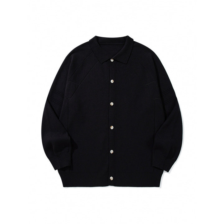 Unisex Boxy Knit Cardigan with Shirt Collar, Raglan Sleeves and Ribbed Hems Mune Fashion