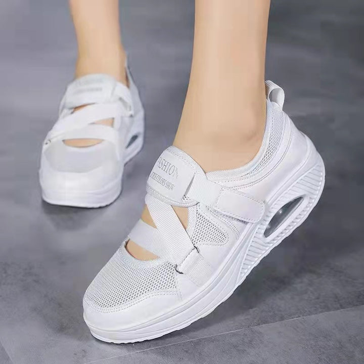 Women’s Sporty Platform Sneakers with Air Chamber, Knit Mesh and Velcro Cross Straps Mune Fashion