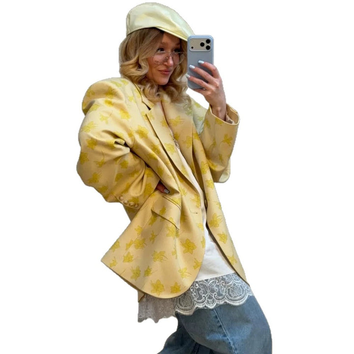 Ladies Oversized Blazer made of floral Jacquard with distinctive shoulder area Mune Fashion