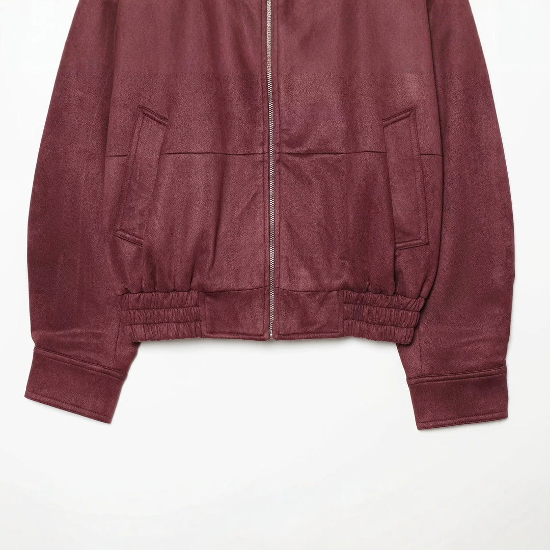 Women's short jacket in velour leather look with stand-up collar and elastic hem