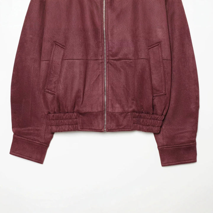 Women's short jacket in velour leather look with stand-up collar and elastic hem