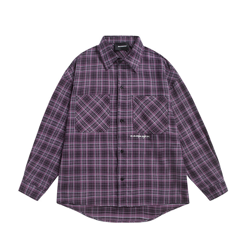 Unisex Check Shirt Jacket in Boxy Cut with Large Chest Flap Pockets and Extended Hem Mune Fashion