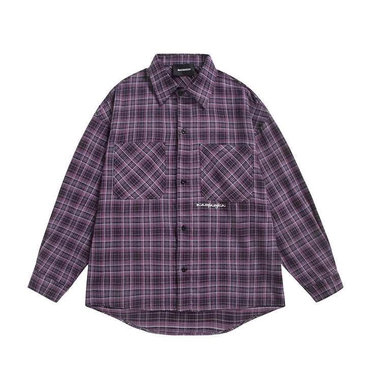 Unisex Check Shirt Jacket in Boxy Cut with Large Chest Flap Pockets and Extended Hem Mune Fashion
