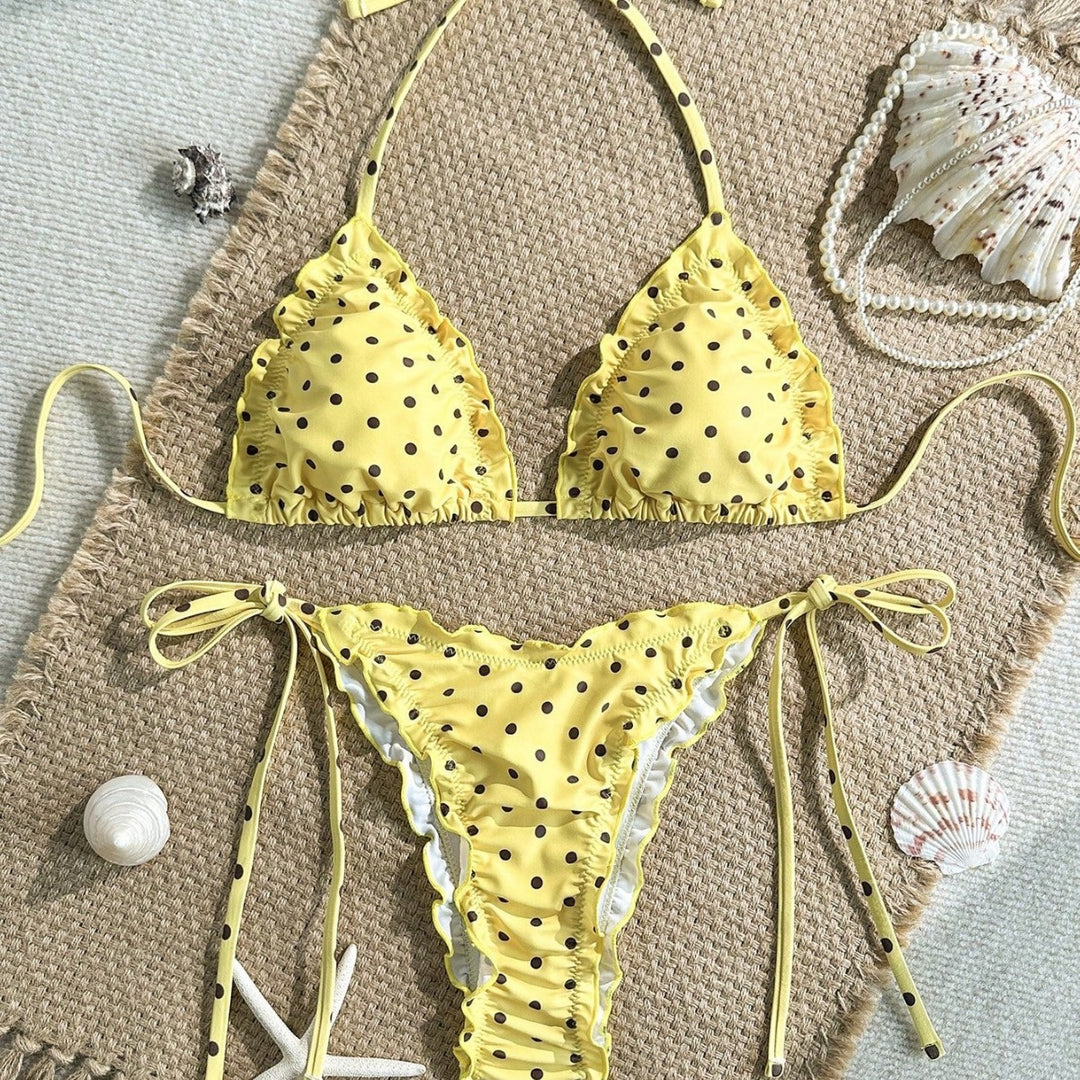 Women's Triangle Bikini with Ruffle Details and Lively Floral Print Mune Fashion