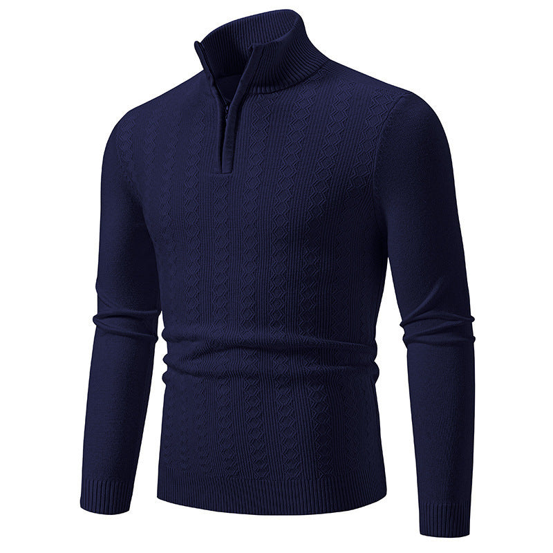 Men's fine-knit half-zip sweater with cable pattern, slim fit and stand-up collar Mune Fashion