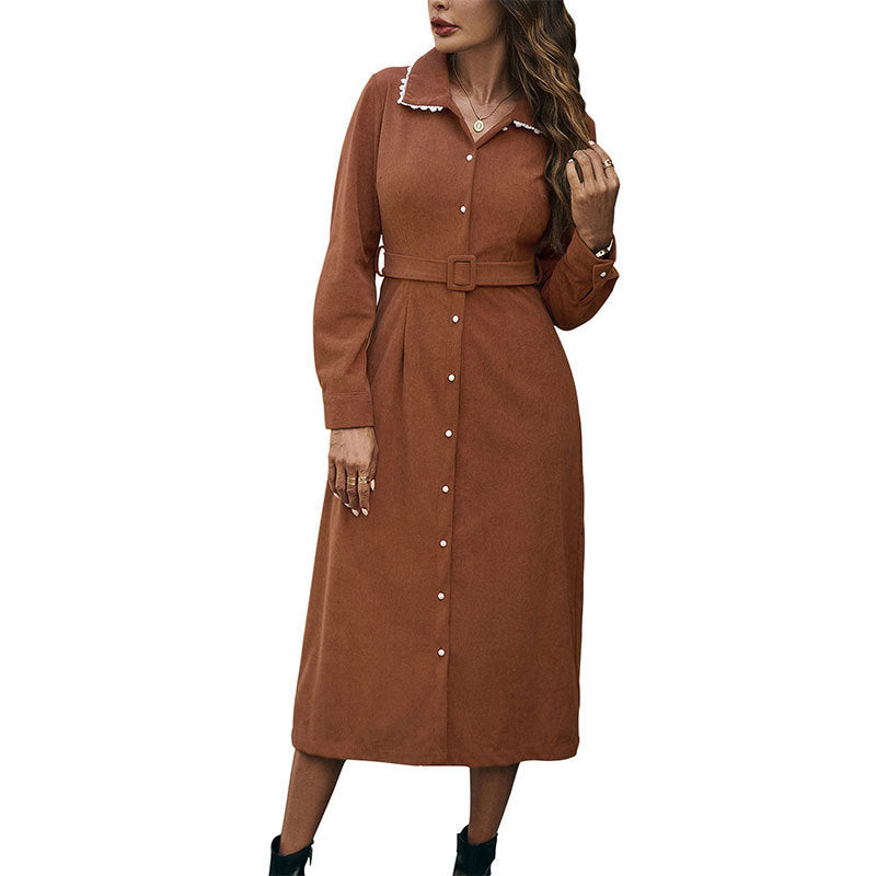 women's shirt dress with belt and ruffles Mune Fashion