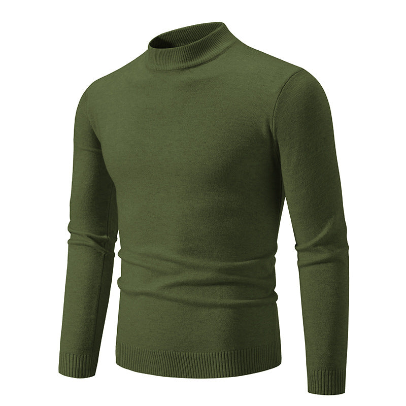 Men's Slim Fit Fine Knit Mock Neck Sweater with Ribbed Collar and Hem Mune Fashion