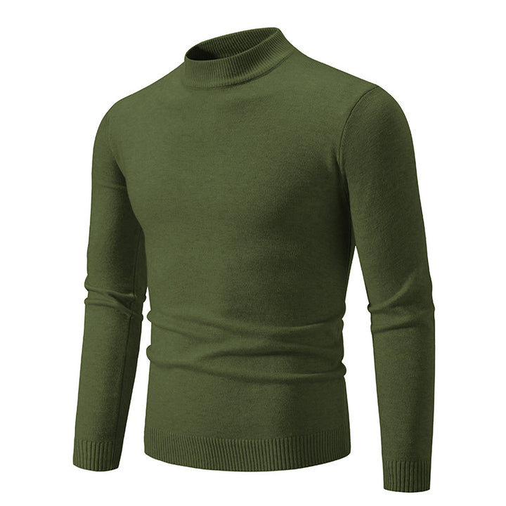 Men's Slim Fit Fine Knit Mock Neck Sweater with Ribbed Collar and Hem Mune Fashion