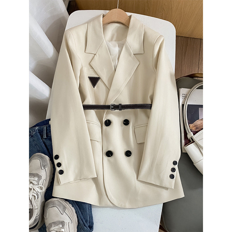 Women's Stylish Double-Breasted Blazer with Waist Belt Mune Fashion