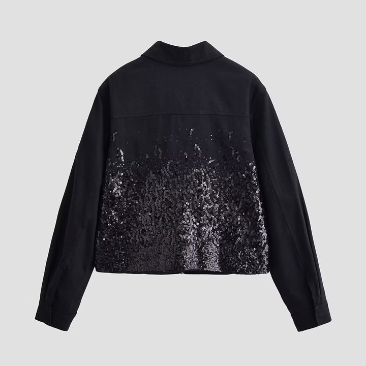 Women's short jacket with full-length zipper and gradient sequin trim Mune Fashion