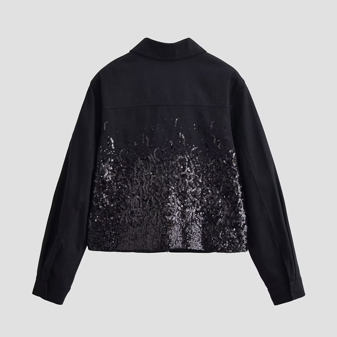 Women's short jacket with continuous zipper and sequin front Mune Fashion
