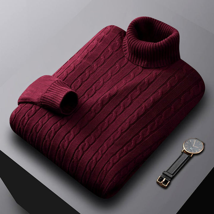 Men's chunky knitted turtleneck sweater with cable pattern and warming knit structure Mune Fashion