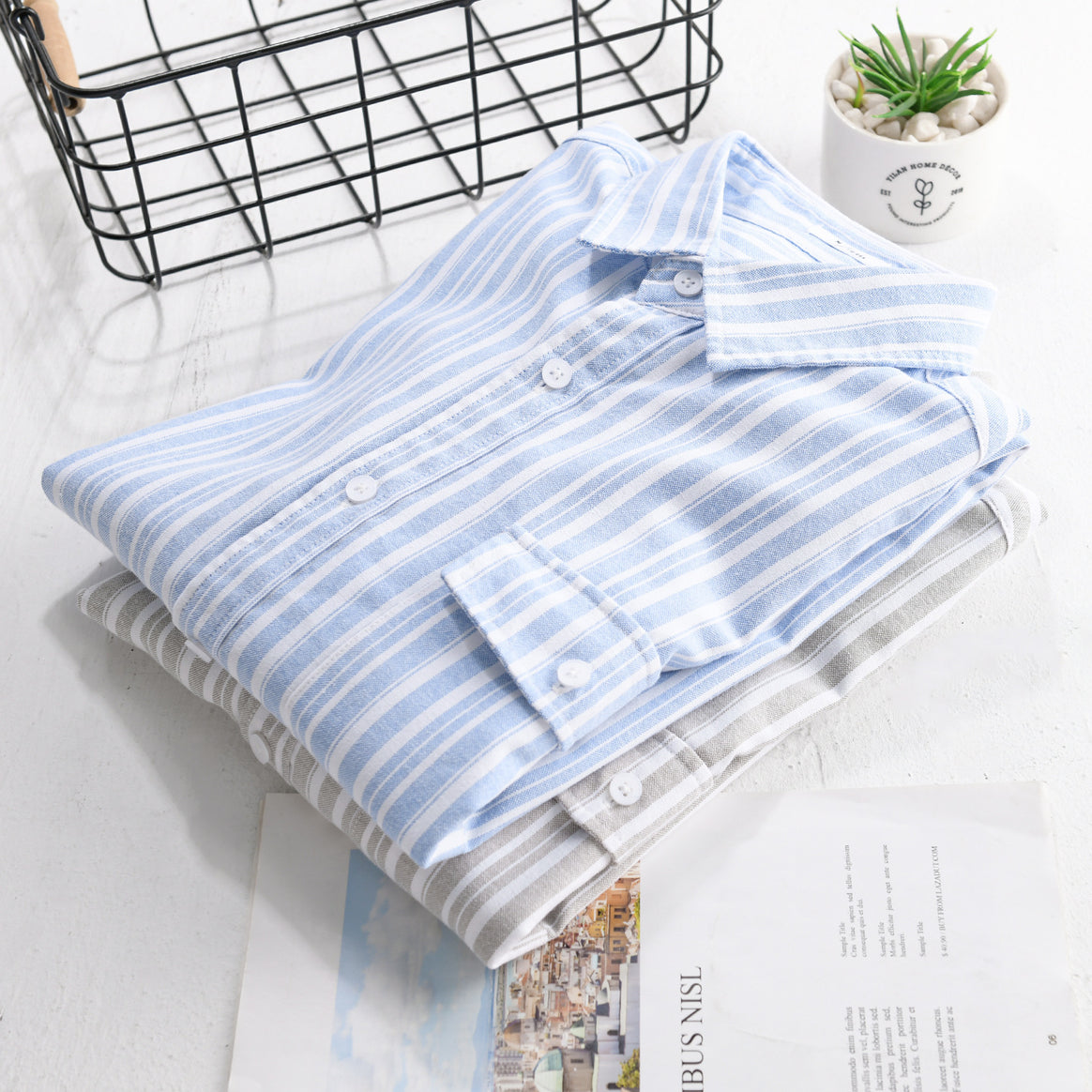Men's Long-Sleeve Cotton-Linen Striped Shirt in Relaxed Fit with Flap Chest Pocket Mune Fashion