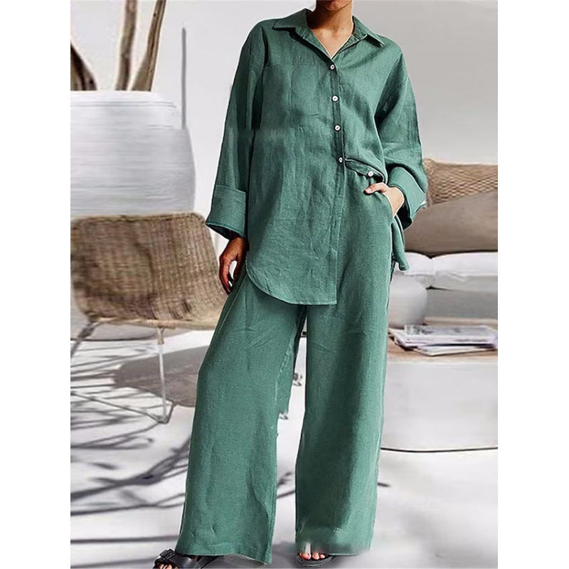 Women's Linen Lounge Set with Loose Shirt and Palazzo Pants Mune Fashion
