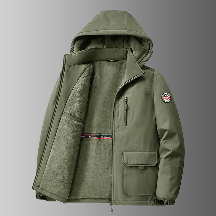 Men's light padded softshell winter jacket with teddy lining, adjustable hood and multifunctional pockets Mune Fashion