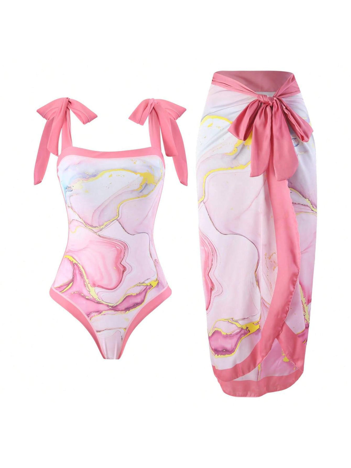Women Elegant Swimsuit with Floral Accents and Fashionable Wrap Skirt Mune Fashion