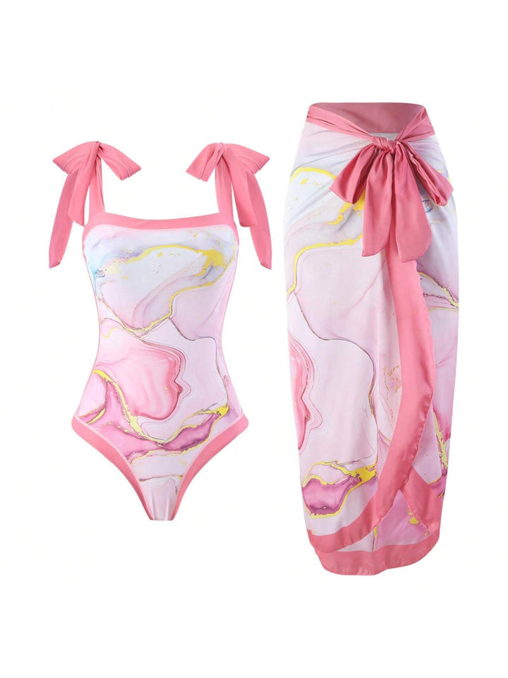 Women Elegant Swimsuit with Floral Accents and Fashionable Wrap Skirt Mune Fashion
