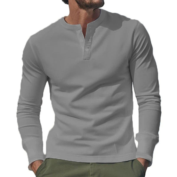 Men's long-sleeve Henley longsleeve with standing collar, 3-button placket, and elastic cotton stretch Mune Fashion