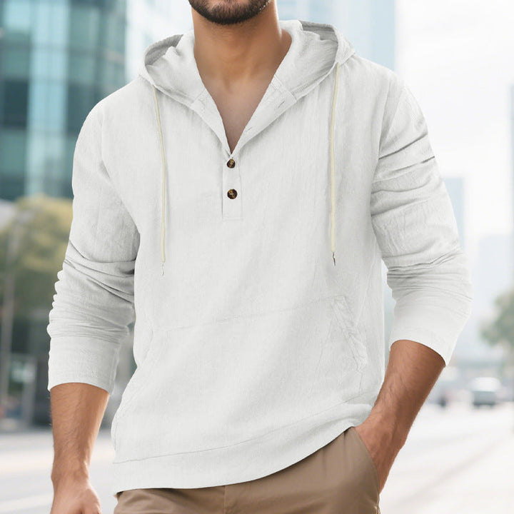 Men's Hoodie with Button Placket and Practical Pockets Mune