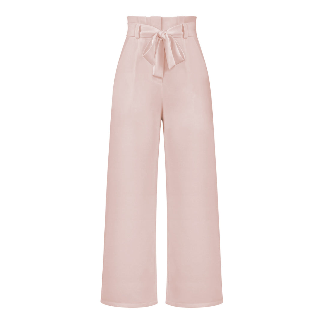 Women's high-waisted paperbag pants with wide leg and waist belt Mune Fashion