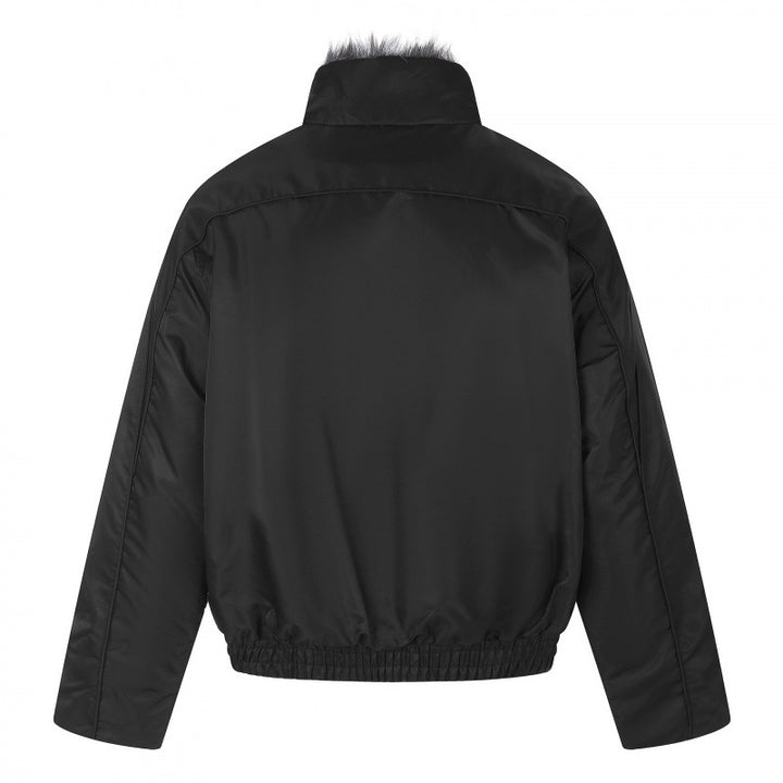 Men's short jacket in retro puffer style with high-closing faux fur collar and decorative wave quilting Mune Fashion